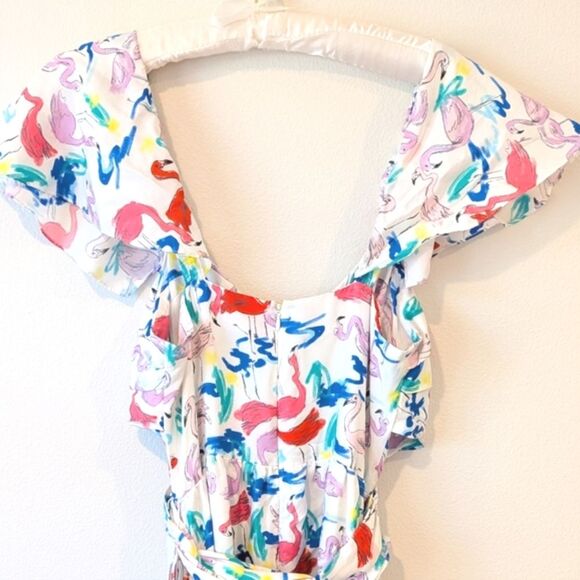 Tanya Taylor 100% Silk The Teigan Flamingo Print White Midi Dress - Picture 12 of 16